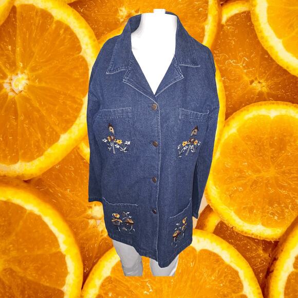 Denim and Co Floral Embroidered with Birdhouse Button Up Shirt Size S - Picture 1 of 6